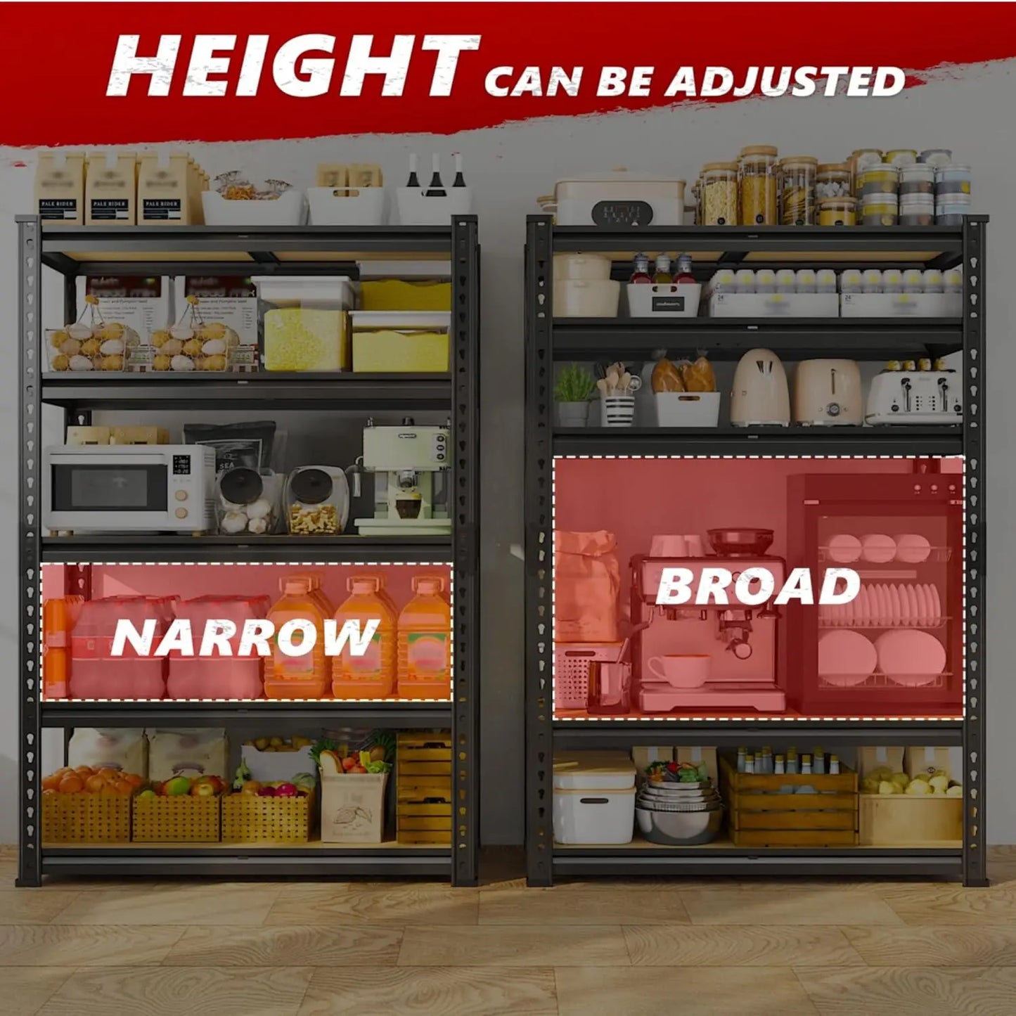 2020LBS Storage Shelves 5 Tier Garage Shelving Heavy Duty Adjustable Garage Shelves, 35.5" W x 11.9" D x 72" H, Black