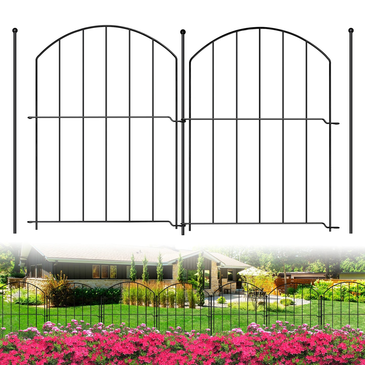 10 PCS, 17in(H) X 10ft(L) Arched No Dig Garden Fence Border with Metal Posts for Small Dog & Rabbit