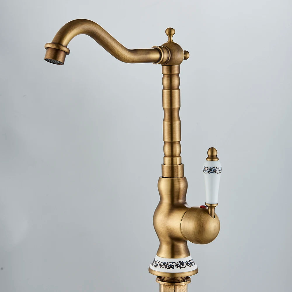 POIQIHY Basin Faucets Antique Brass Faucet Basin Carving Tap Rotation Single Handle Tap Mixer Taps Bathroom Vessel Sink Faucet