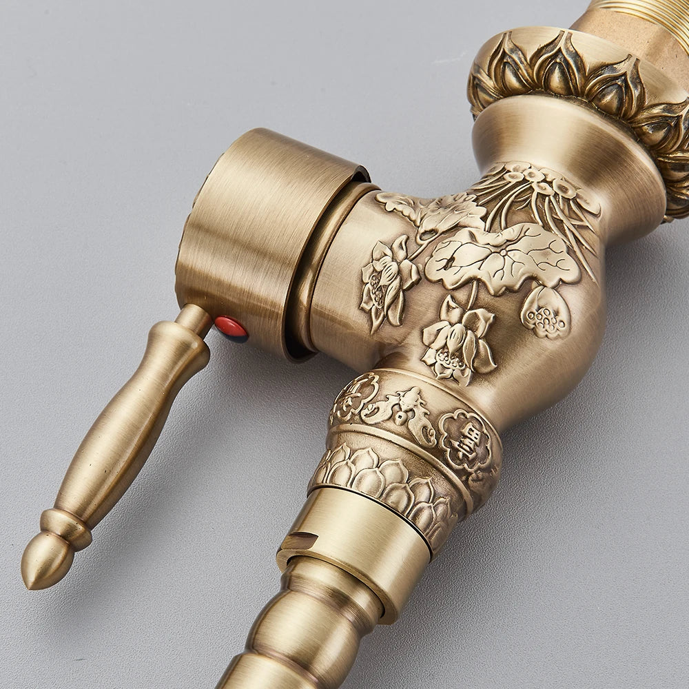 POIQIHY Basin Faucets Antique Brass Faucet Basin Carving Tap Rotation Single Handle Tap Mixer Taps Bathroom Vessel Sink Faucet