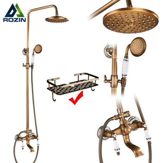 Shower Faucet Set Bathroom Shower Column with Shelf Rainfall