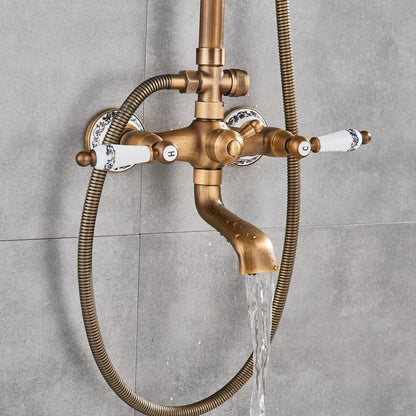 Shower Faucet Set Bathroom Shower Column with Shelf Rainfall