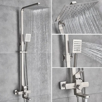 Matte Black Bathroom Shower Faucet Wall Mounted 8" Shower Set Square Rainfall Hot Cold Water Bath Spout