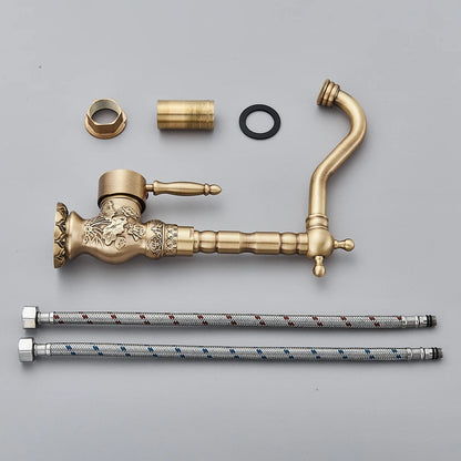 POIQIHY Basin Faucets Antique Brass Faucet Basin Carving Tap Rotation Single Handle Tap  Mixer Taps Bathroom Vessel Sink Faucet