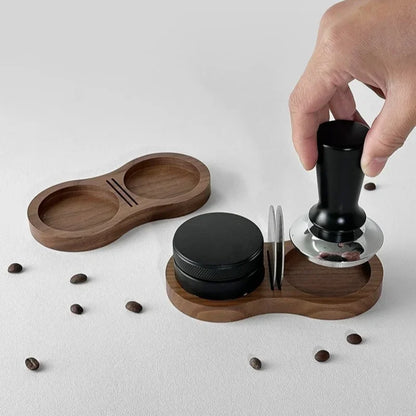 51/53/58MM Walnut Wood Coffee Tamper Mat Station