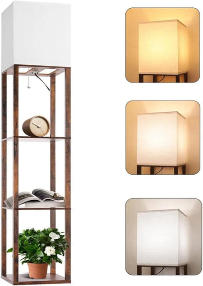 Modern Standing Shelf Light with 3 CCT LED Bulbs and White Lampshade