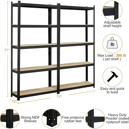 2/4pc 5Tier 35.5x12x71"Adjustable Metal Shelving Unit