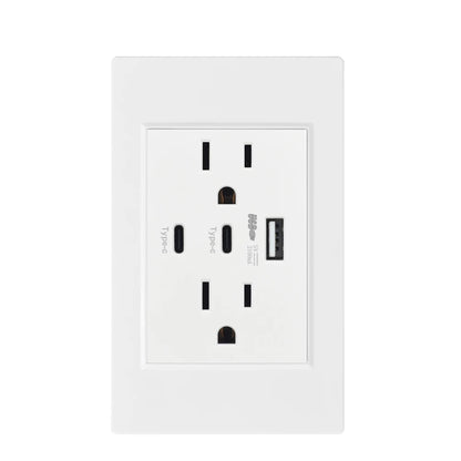 US Standard Wall Socket with USB Type-C Charging Port 5V 2.1A, 118*72mm PC Panel