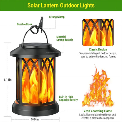 2/4 Pack Upgraded Flickering Flame Solar Lanterns Lights Outdoor, Solar Powered Lanterns for Yard Garden Decor, Black