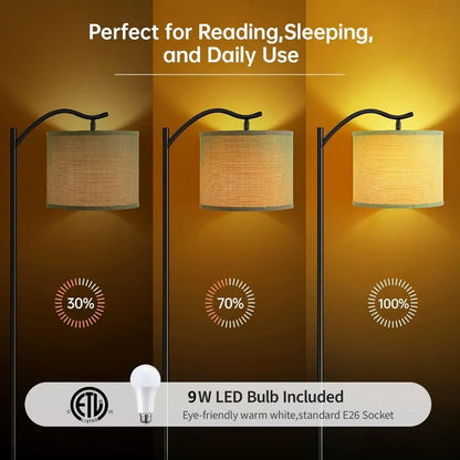 9W LED Arched Floor Lamp with Linen Shade,3 Brightness Levels