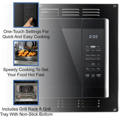 RecPro RV Air Fryer & Convection Microwave with Trim Kit | 1.0 Cu. Ft. | 120V | 6 Cooking Modes (Black)