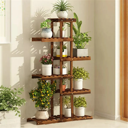 Reinforced 52" Tall 6 Tier Wood Plant Stand Corner Shelf