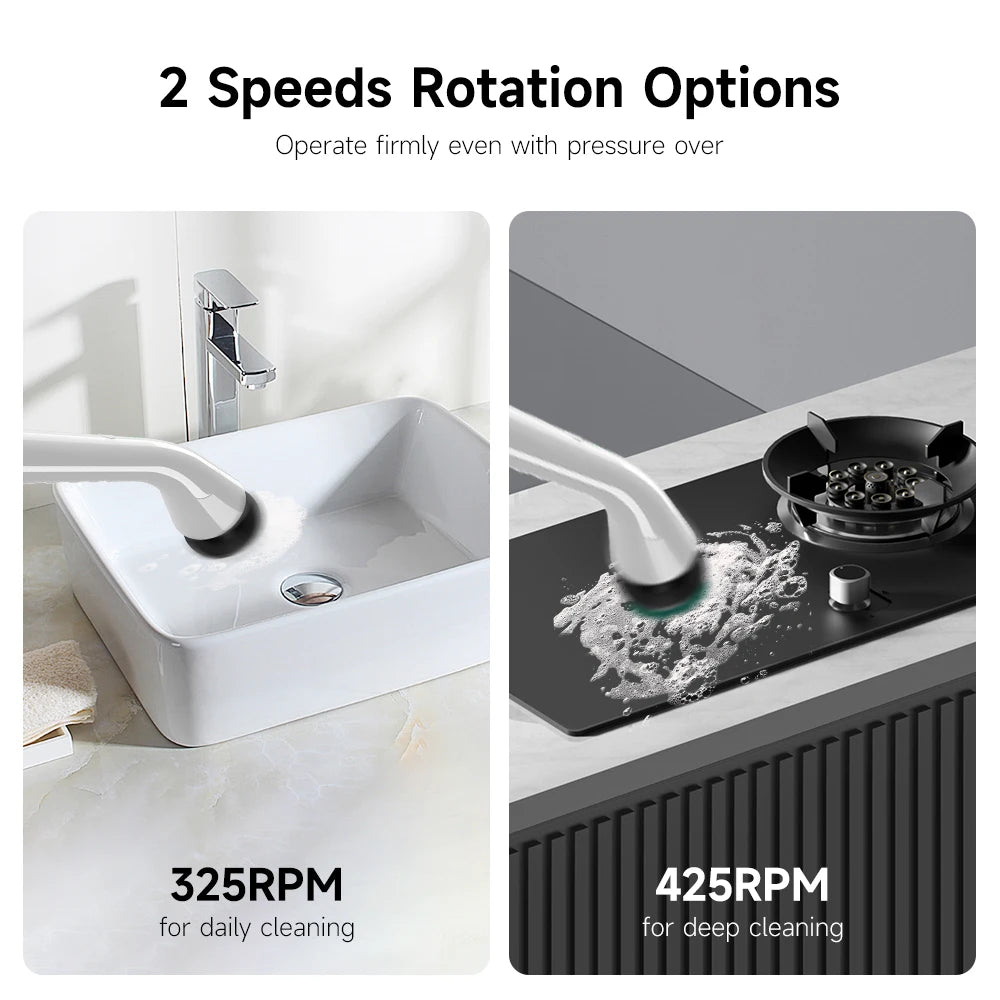 Electric scrubber with 8 Replaceable Brush Heads & Detachable Extension Handle