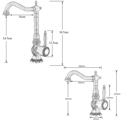 POIQIHY Basin Faucets Antique Brass Faucet Basin Carving Tap Rotation Single Handle Tap  Mixer Taps Bathroom Vessel Sink Faucet