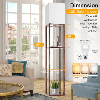 Modern Standing Shelf Light with 3 CCT LED Bulbs and White Lampshade