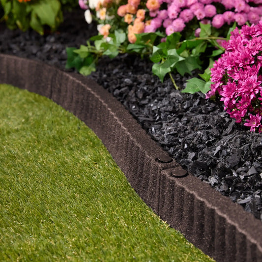 2' x 3" Brown Recycled Rubber Garden Border Landscape Edging - 8 Pack