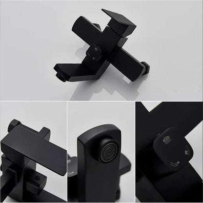 Matte Black Bathroom Shower Faucet Wall Mounted 8" Shower Set Square Rainfall Hot Cold Water Bath Spout