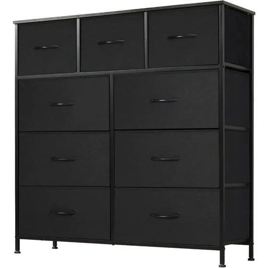 Cloth Dresser with Metal Frame and Wood Tabletop 9 Drawers