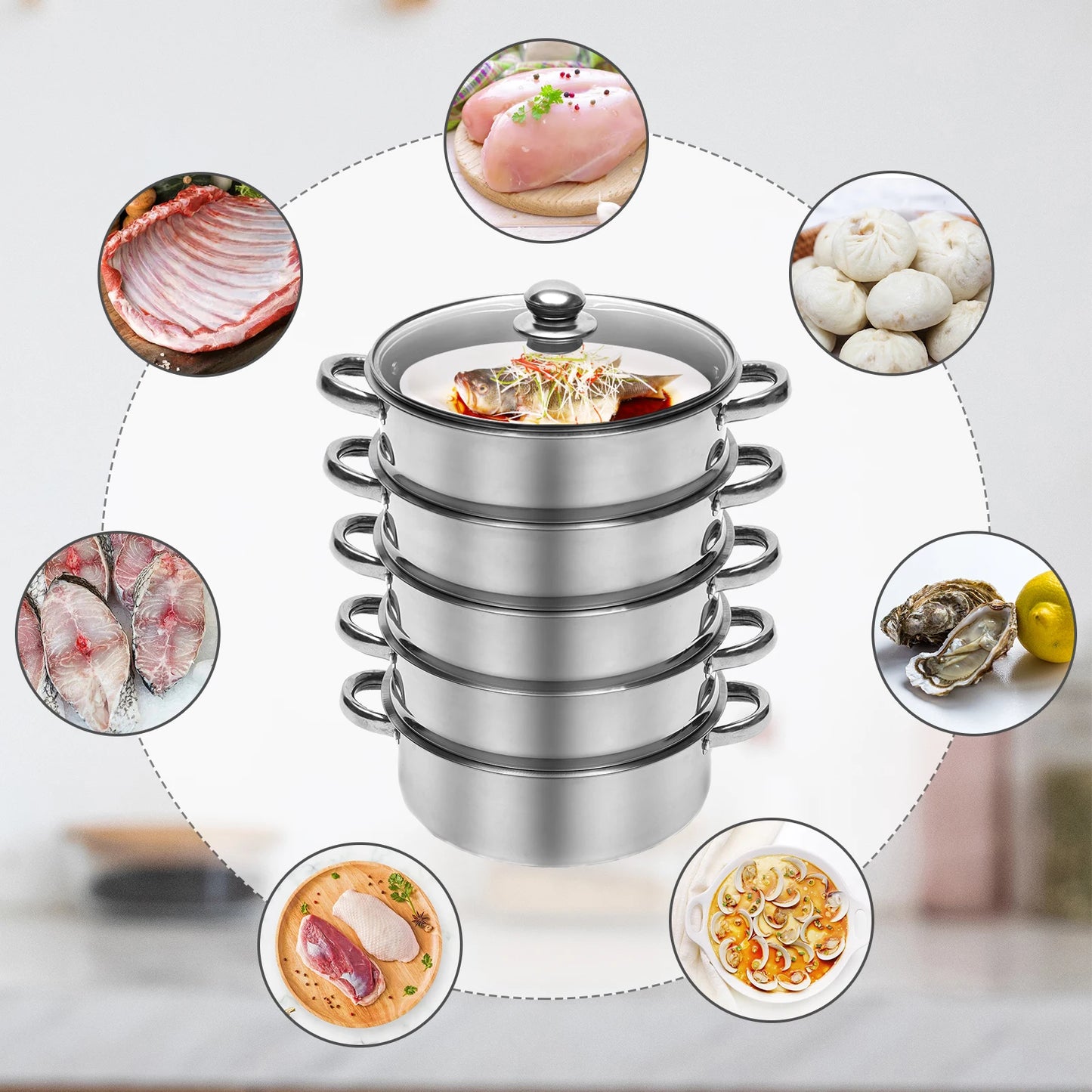 5 Tier Stainless Steel Steamer Pot Set