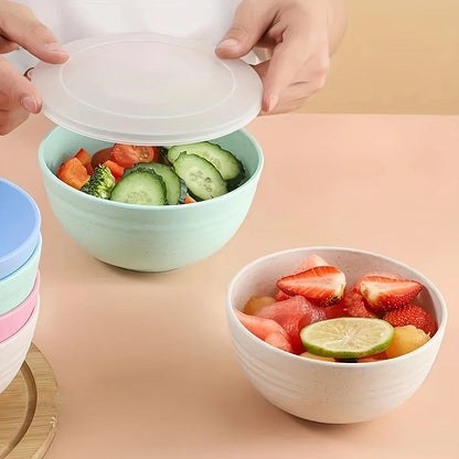 8 Piece Colorful 24 oz Wheat Straw Grain Bowl with Dust Cover