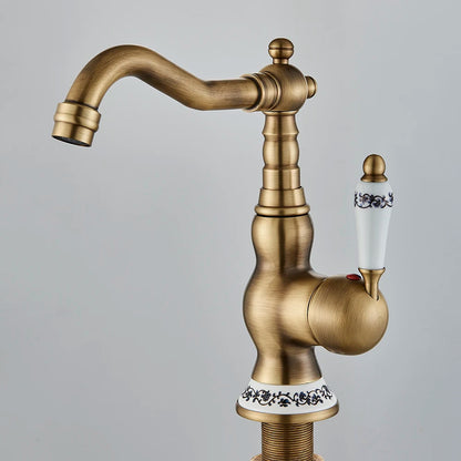 POIQIHY Basin Faucets Antique Brass Faucet Basin Carving Tap Rotation Single Handle Tap  Mixer Taps Bathroom Vessel Sink Faucet