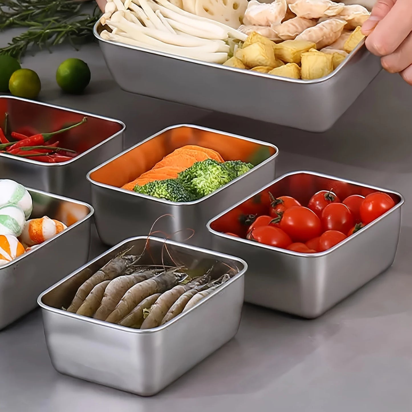 6-Piece Stainless Steel Food Storage Containers Set With Lids