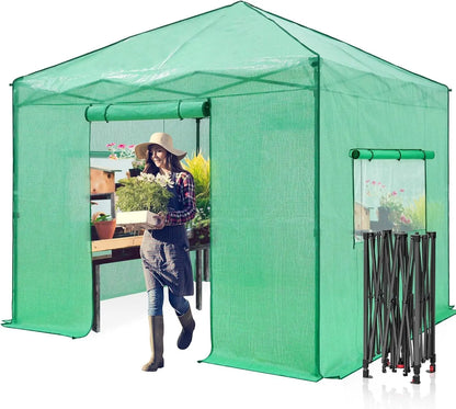 10x10 Portable Walk-In Greenhouse, Pop-Up Indoor and Outdoor Garden Greenhouse, Zipper Doors and Windows, PE Cover, Green