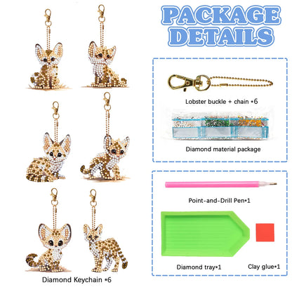 6PCS Diamond Art Cute Kitten Keychain Pendant Mandala