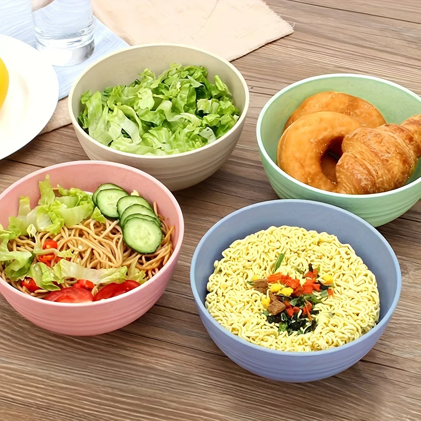 8 Piece Colorful 24 oz Wheat Straw Grain Bowl with Dust Cover