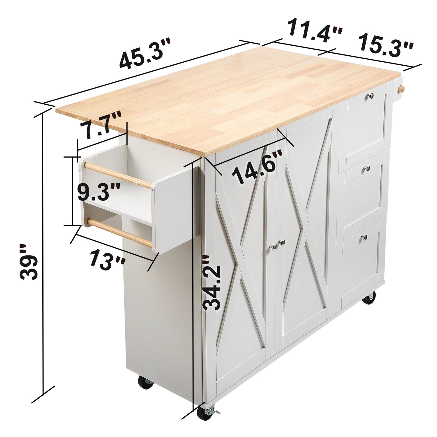 VEVOR 2-Door 1/2 3-Drawer Mobile Kitchen Island