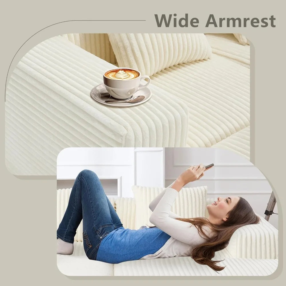 L-Shaped Free Combination Sofa，Couch Corduroy Sectional Sofa 4Seater Corner Couch Deep Seat Floor Sofá for Living Room Apartment