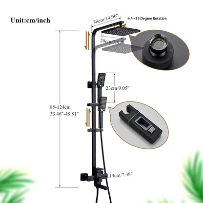 Matte Black Bathroom Shower Faucet Wall Mounted 8" Shower Set Square Rainfall Hot Cold Water Bath Spout