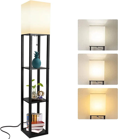 Modern Standing Shelf Light with 3 CCT LED Bulbs and White Lampshade