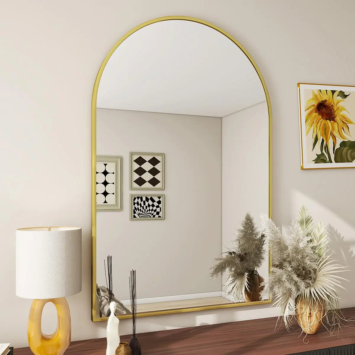 Wall Mounted Mirror, 26 inch x38 inch Arch Bathroom Mirror,Vanity Wall Mirror Metal Frame for Bedroom, Entry
