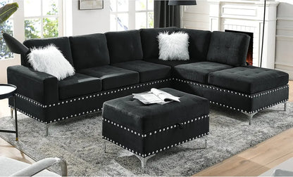 Sectional 5-Seater Sofa,107.5 Inch,with Reversible Chaise,with Ottoman,for Apartment, Living Room, L Shaped Couch