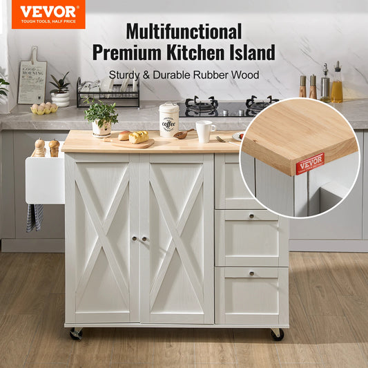 VEVOR 2-Door 1/2 3-Drawer Mobile Kitchen Island