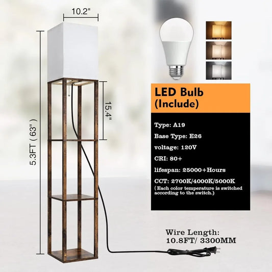 Modern Standing Shelf Light with 3 CCT LED Bulbs and White Lampshade