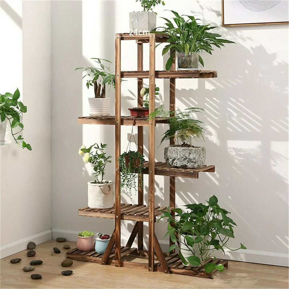 Reinforced 52" Tall 6 Tier Wood Plant Stand Corner Shelf