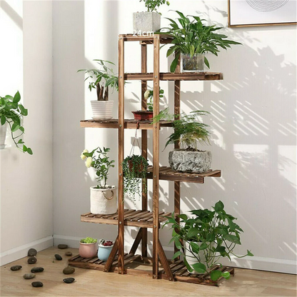 Reinforced 52" Tall 6 Tier Wood Plant Stand Corner Shelf