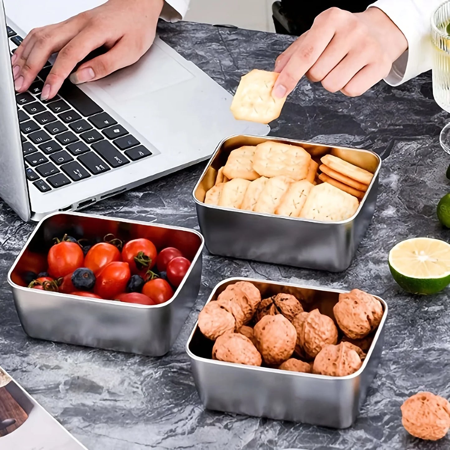 6-Piece Stainless Steel Food Storage Containers Set With Lids