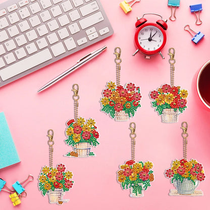 6PCS Diamond Art Cute Kitten Keychain Pendant Mandala