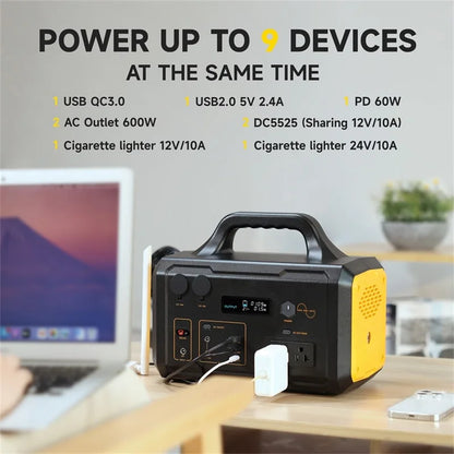 655Wh 600W Portable Generator Power Station 120V/60HZ AC Outlets