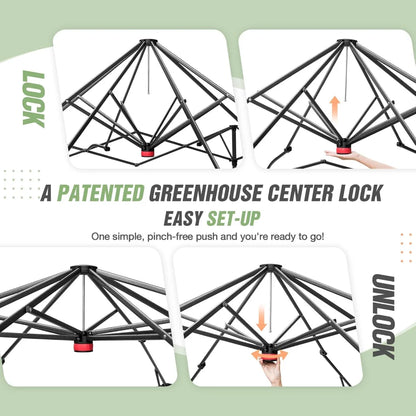 10x10 Portable Walk-In Greenhouse, Pop-Up Indoor and Outdoor Garden Greenhouse, Zipper Doors and Windows, PE Cover, Green