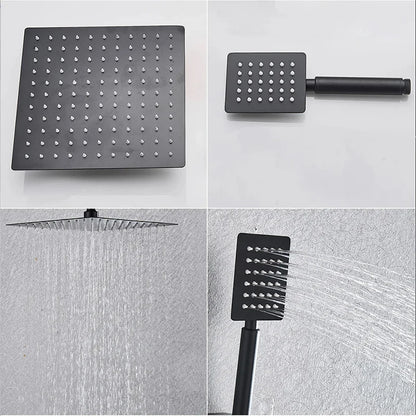 Matte Black Bathroom Shower Faucet Wall Mounted 8" Shower Set Square Rainfall Hot Cold Water Bath Spout
