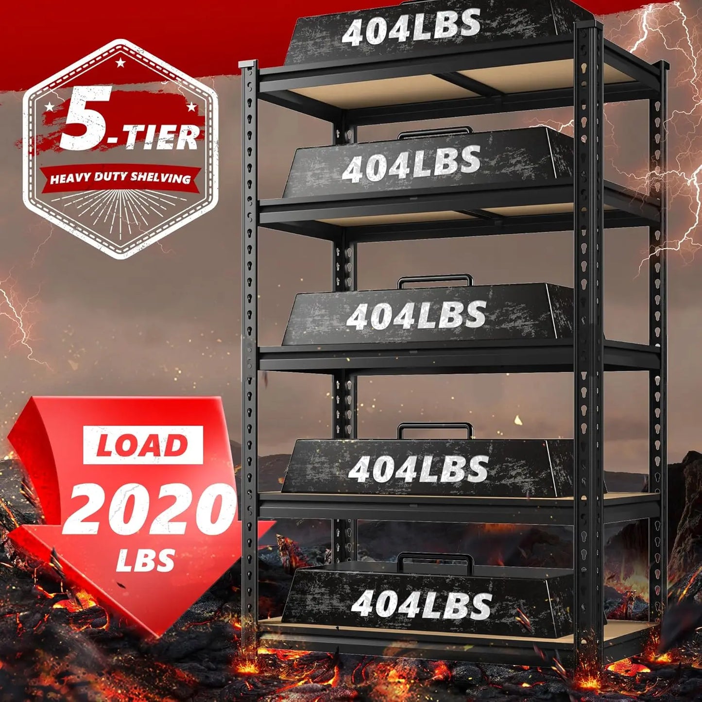 2020LBS Storage Shelves 5 Tier Garage Shelving Heavy Duty Adjustable Garage Shelves, 35.5" W x 11.9" D x 72" H, Black