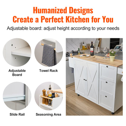 VEVOR 2-Door 1/2 3-Drawer Mobile Kitchen Island
