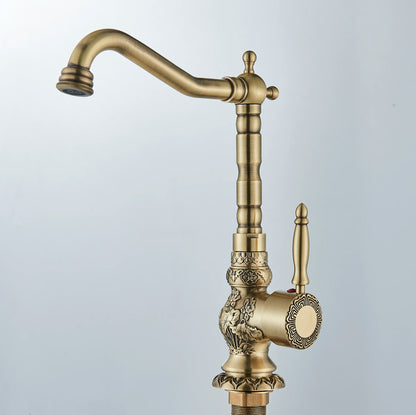 POIQIHY Basin Faucets Antique Brass Faucet Basin Carving Tap Rotation Single Handle Tap  Mixer Taps Bathroom Vessel Sink Faucet