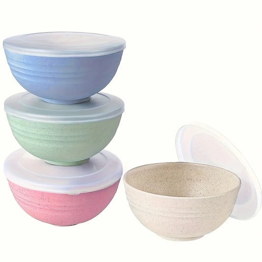 8 Piece Colorful 24 oz Wheat Straw Grain Bowl with Dust Cover