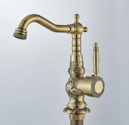 POIQIHY Basin Faucets Antique Brass Faucet Basin Carving Tap Rotation Single Handle Tap  Mixer Taps Bathroom Vessel Sink Faucet
