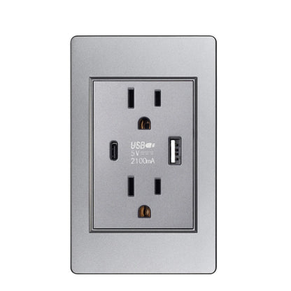 US Standard Wall Socket with USB Type-C Charging Port 5V 2.1A, 118*72mm PC Panel